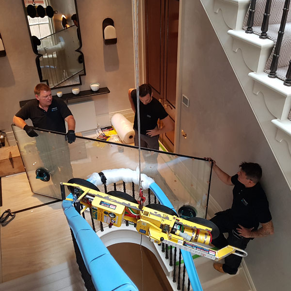 glass lifting with a small crane
