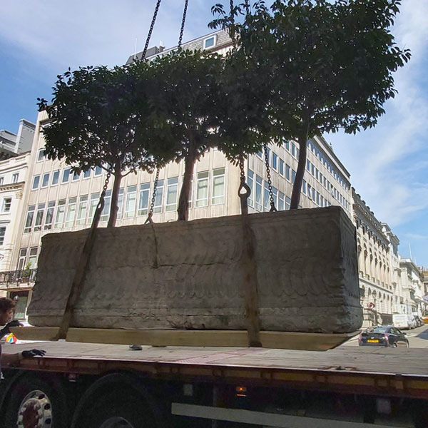 planter moving with a mini crane